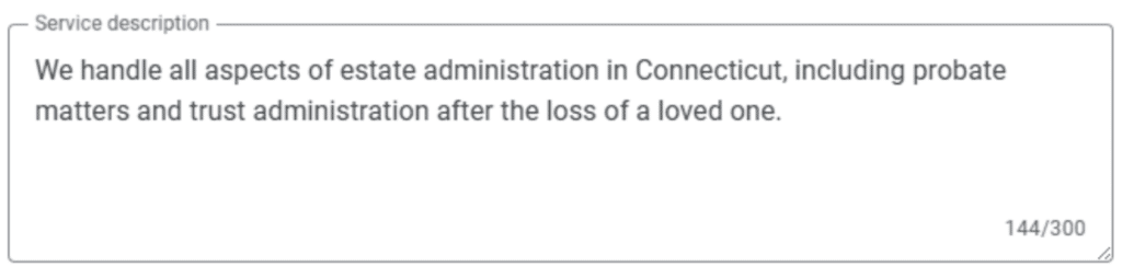 An example of a service description in GBP 